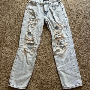 Ripped, light wash mom jeans